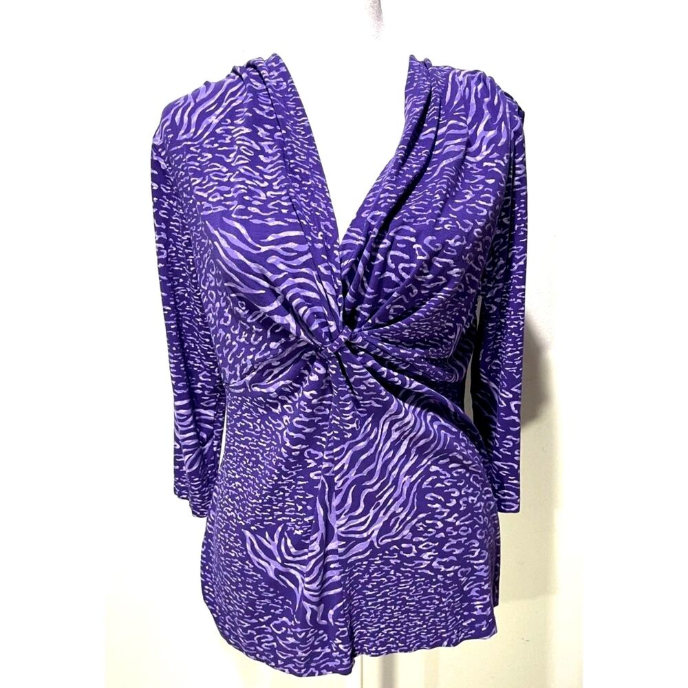 Fresh Produce t shirt animal print purple USA made 100% cotton V neck women M